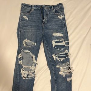 Distressed, high-rise jeans
